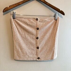 American Eagle Outfitters Ribbed Button Down Soft Strapless Crop Tube Top Tan